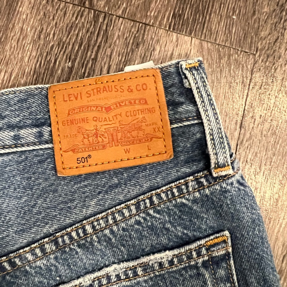 Levis High Rise Distressed Denim Shorts - Picture 7 of 9